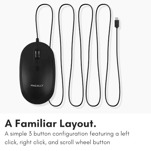 Macally Kabelgebundene USB-C-Maus für Mac und PC, schlank, leise und zuverlässig, 3 Tasten, Scrollrad und 4 DPI-Modus Typ C Maus für Laptop, MacBook Pro/Air, iMac, Plug-and-Play, USBC, Schwarz Bild 6