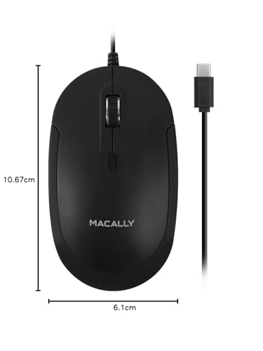 Macally Kabelgebundene USB-C-Maus für Mac und PC, schlank, leise und zuverlässig, 3 Tasten, Scrollrad und 4 DPI-Modus Typ C Maus für Laptop, MacBook Pro/Air, iMac, Plug-and-Play, USBC, Schwarz Bild 7