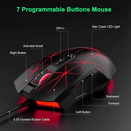 LexonElec Kabelgebundene RGB Gaming Maus, 7 Tasten mit 2500 DPI, ergonomische LED-beleuchtete USB-Gamer-Mäuse Computer Laptop-PC, für Windows Mac OS Linux - Star Schwarz Bild 3