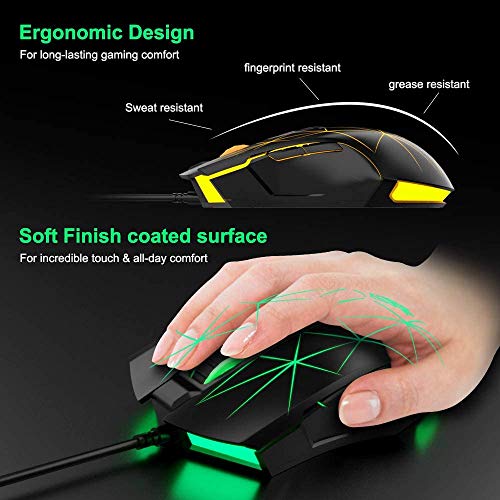LexonElec Kabelgebundene RGB Gaming Maus, 7 Tasten mit 2500 DPI, ergonomische LED-beleuchtete USB-Gamer-Mäuse Computer Laptop-PC, für Windows Mac OS Linux - Star Schwarz Bild 4