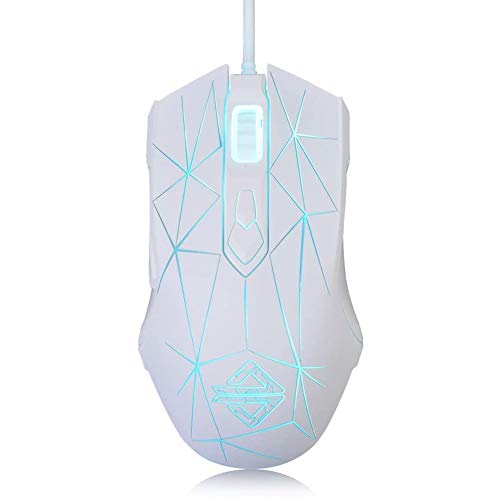 LexonElec Kabelgebundene RGB Gaming Maus, 7 Tasten mit 2500 DPI, ergonomische LED-beleuchtete USB-Gamer-Mäuse Computer Laptop-PC, für Windows Mac OS Linux - Star Weiß Bild 1