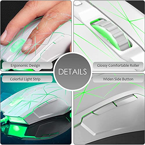 LexonElec Kabelgebundene RGB Gaming Maus, 7 Tasten mit 2500 DPI, ergonomische LED-beleuchtete USB-Gamer-Mäuse Computer Laptop-PC, für Windows Mac OS Linux - Star Weiß Bild 4
