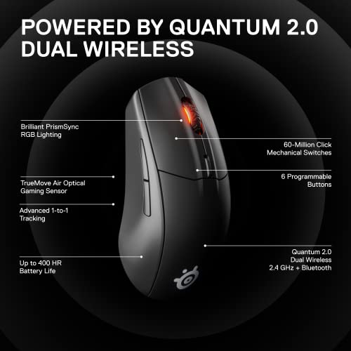 SteelSeries Rival 3 Wireless - Kabellose Gaming-Maus - Über 400 Stunden Akkulaufzeit - Dual Wireless 2.4 GHz und Bluetooth 5.0 - 60 Millionen Klicks, Schwarz Bild 3