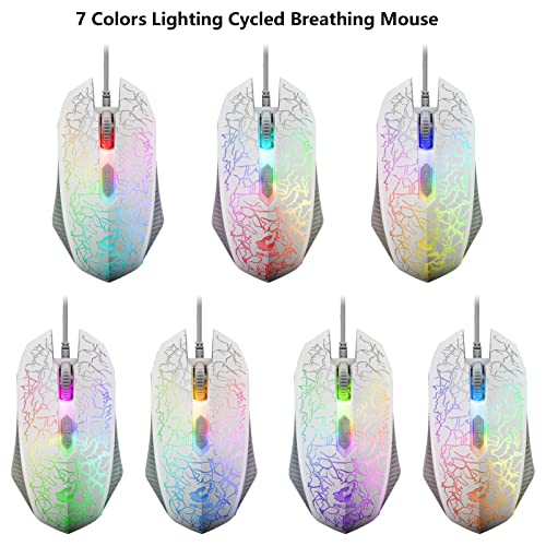 Gaming Tastatur Headset & Maus Set, 104 Tasten Rainbow Backlit UK Layout Tastatur 2400DPI Maus 7.1 Surround Sound RGB Leichte Waben Headset Mauspad Kombination für PS4 Xbox(Need Adapter) Weiß Bild 7