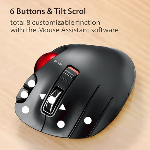 ELECOM EX-G Trackball Maus, Linkshänder, 2.4GHz Drahtlos, Daumensteuerung, 6-Tasten-Funktion, Neigungsrolle, Ergonomisch, Für PC/Laptop, Kompatibel mit Windows 11/MacOS, Modell M-XT4DRBK-G Bild 5