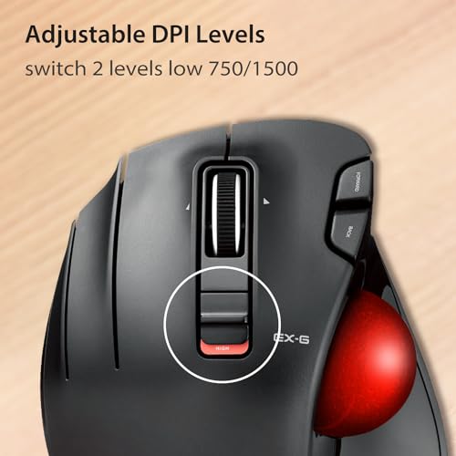 ELECOM EX-G Trackball Maus, Linkshänder, 2.4GHz Drahtlos, Daumensteuerung, 6-Tasten-Funktion, Neigungsrolle, Ergonomisch, Für PC/Laptop, Kompatibel mit Windows 11/MacOS, Modell M-XT4DRBK-G Bild 6