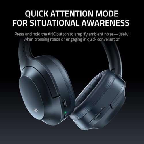 Razer Opus - Kabelloser Kopfhörer mit THX-Zertifikat und aktiver Rauschunterdrückung ANC (Wireless Headset, Bluetooth, bis 40 Stunden Akku, Mikrofon, Umgebungsmodus) Schwarz Bild 3