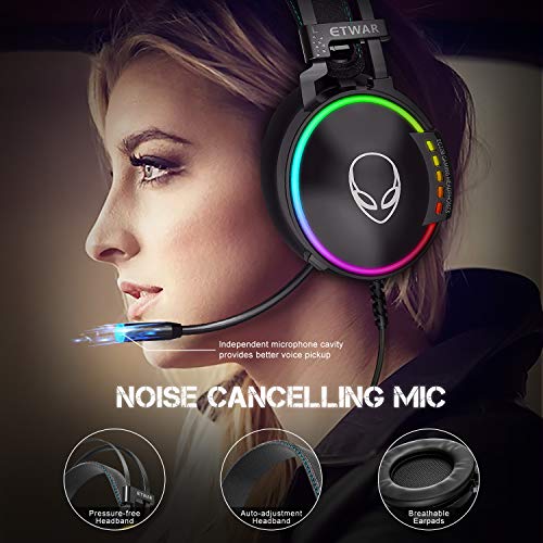 ETWAR USB-PC-Gaming-Headset mit Mikrofon, Kopfhörer für Videospiele, bequeme Ohrenschützer aus Memoryschaum, USB 7.1 Surround-Sound für PC/Laptop, PS5-Konsole, Laptop Bild 3