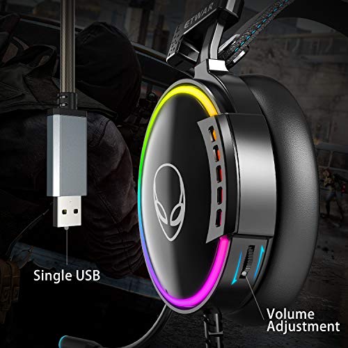 ETWAR USB-PC-Gaming-Headset mit Mikrofon, Kopfhörer für Videospiele, bequeme Ohrenschützer aus Memoryschaum, USB 7.1 Surround-Sound für PC/Laptop, PS5-Konsole, Laptop Bild 5