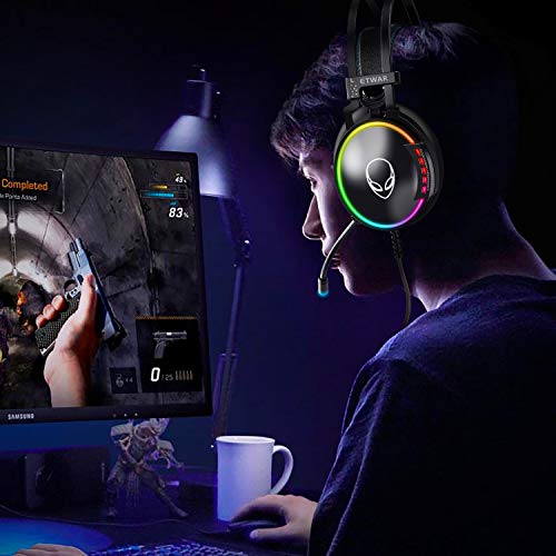 ETWAR USB-PC-Gaming-Headset mit Mikrofon, Kopfhörer für Videospiele, bequeme Ohrenschützer aus Memoryschaum, USB 7.1 Surround-Sound für PC/Laptop, PS5-Konsole, Laptop Bild 6