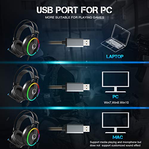 ETWAR USB-PC-Gaming-Headset mit Mikrofon, Kopfhörer für Videospiele, bequeme Ohrenschützer aus Memoryschaum, USB 7.1 Surround-Sound für PC/Laptop, PS5-Konsole, Laptop Bild 7