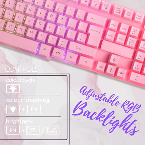 Pink Gaming Tastatur und Maus Headset Kopfhörer und Mauspad Kabelgebundene LED RGB Hintergrundbeleuchtung Bundle Pink PC Zubehör für Gamer und Xbox und PS4 PS5 Nintendo Switch Benutzer - 4in1 Edition Bild 3