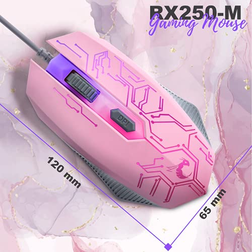 Pink Gaming Tastatur und Maus Headset Kopfhörer und Mauspad Kabelgebundene LED RGB Hintergrundbeleuchtung Bundle Pink PC Zubehör für Gamer und Xbox und PS4 PS5 Nintendo Switch Benutzer - 4in1 Edition Bild 4