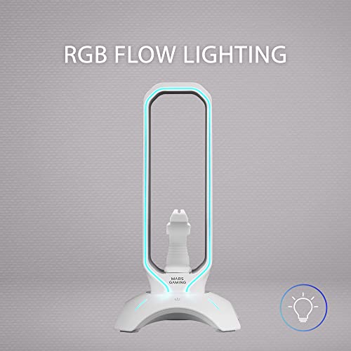 Mars Gaming MHHPRO, 3-in-1 Kopfhörerständer mit RGB Flow Touch-Beleuchtung, Maus-Bungee, 2 USB 3.0-Hub, Rutschfester Boden und kompaktes Design, Weiß Bild 3