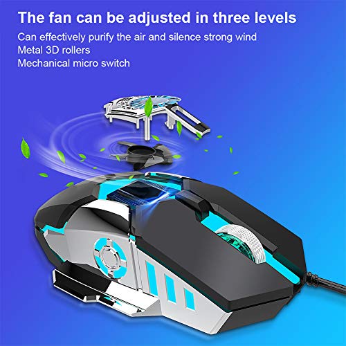 VBESTLIFE Computermaus, RGB-Gaming 6-Tasten Wired Gamer-Mäuse mit Metall-3D-Antirutschwalzen für Laptop-Desktop-PC mit Lüfter für Verschiedene große Online-Spiele(Grau) Bild 4