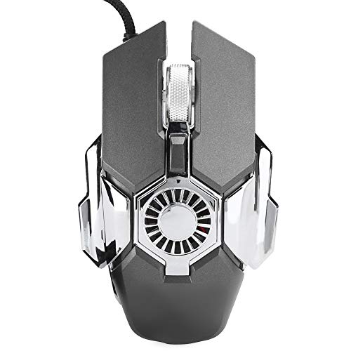 VBESTLIFE Computermaus, RGB-Gaming 6-Tasten Wired Gamer-Mäuse mit Metall-3D-Antirutschwalzen für Laptop-Desktop-PC mit Lüfter für Verschiedene große Online-Spiele(Grau) Bild 7