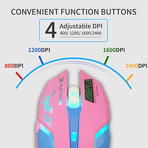 Gaming-Maus, optische Gaming-Maus mit Hintergrundbeleuchtung, 7 Farben, USB, ergonomisch, kabelgebunden, mit 2400 DPI und 6 Tasten, 4 Aufnahmen, für Computer/Win/Mac/Linux/Android/iOS. (Pink & Blue) Bild 4