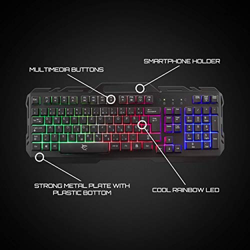 White Shark GK-1923 Gladiator-2 kabelgebundene Gaming-Tastatur mit UK-Layout, LED RGB Hintergrundbeleuchtung, Metallrahmen Tastatur mit Telefonhalterung, stoßfest, PC PS4 Xbox Bild 7