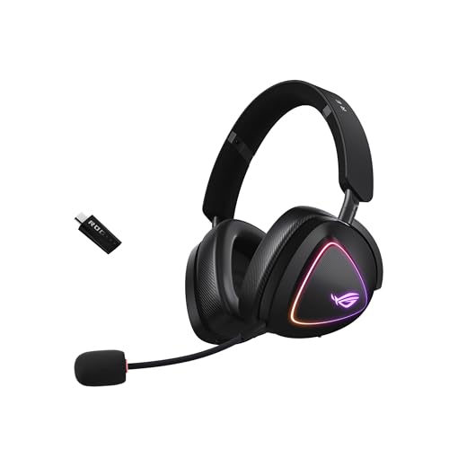 ASUS ROG Delta II kabelloses RGB Gaming Headset (ROG SpeedNova, Bluetooth 2,4 GHz, kabelgebunden 3,5-mm-Anschluss, 10 mm Super-Breitband-Boom-Mikrofon, DualFlow Audio, 110h Akkulaufzeit, Aura Sync) Bild 1