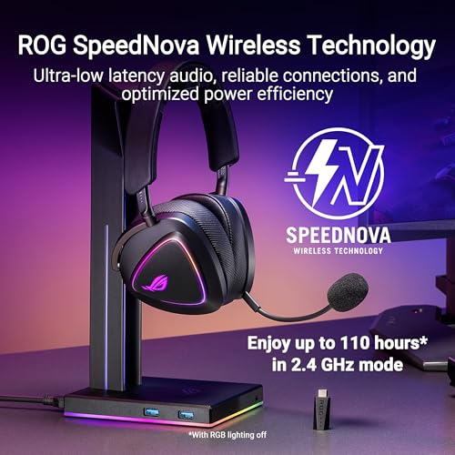 ASUS ROG Delta II kabelloses RGB Gaming Headset (ROG SpeedNova, Bluetooth 2,4 GHz, kabelgebunden 3,5-mm-Anschluss, 10 mm Super-Breitband-Boom-Mikrofon, DualFlow Audio, 110h Akkulaufzeit, Aura Sync) Bild 3