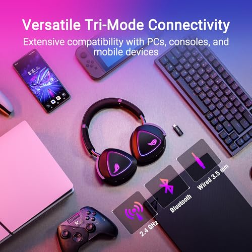 ASUS ROG Delta II kabelloses RGB Gaming Headset (ROG SpeedNova, Bluetooth 2,4 GHz, kabelgebunden 3,5-mm-Anschluss, 10 mm Super-Breitband-Boom-Mikrofon, DualFlow Audio, 110h Akkulaufzeit, Aura Sync) Bild 6