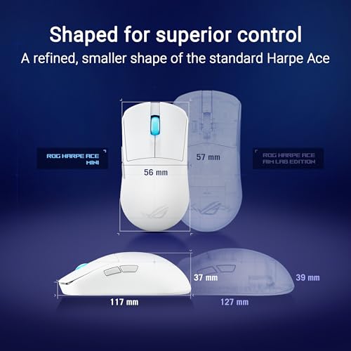 ASUS ROG Harpe Ace Mini White ultraleichte E-Sport Gaming Maus (49 Gramm, ROG Micro-Switches, SpeedNova-Wireless-Technologie, USB, 2,4 GHz RF, Bluetooth, ROG AimPoint Pro, 42.000 DPI, 8.000 Hz, weiß) Bild 3