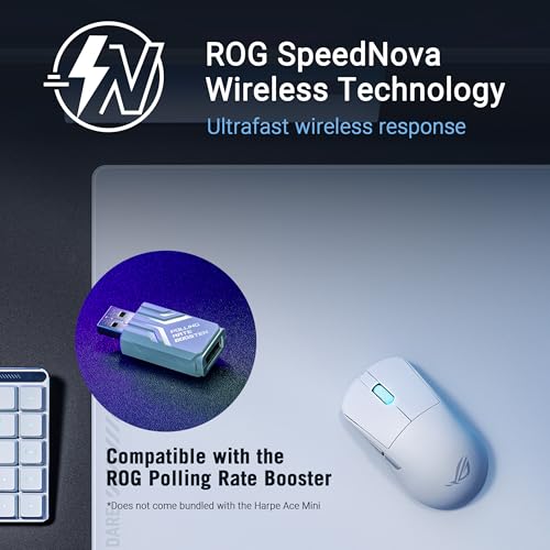 ASUS ROG Harpe Ace Mini White ultraleichte E-Sport Gaming Maus (49 Gramm, ROG Micro-Switches, SpeedNova-Wireless-Technologie, USB, 2,4 GHz RF, Bluetooth, ROG AimPoint Pro, 42.000 DPI, 8.000 Hz, weiß) Bild 7