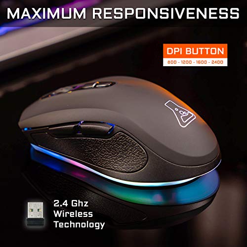 THE G-LAB Kult NEON Wiederaufladbare kabellose Gaming-Maus – Präzise und Reaktionsschnelle 2400 DPI-drahtlose Gaming-Maus, RGB-LED, Lange Akkulaufzeit, 7 Tasten, Ultraleicht - PC, PS4,PS5 Xbox One & X Bild 2