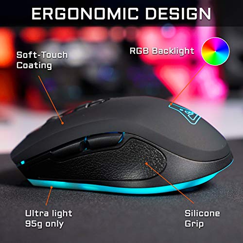 THE G-LAB Kult NEON Wiederaufladbare kabellose Gaming-Maus – Präzise und Reaktionsschnelle 2400 DPI-drahtlose Gaming-Maus, RGB-LED, Lange Akkulaufzeit, 7 Tasten, Ultraleicht - PC, PS4,PS5 Xbox One & X Bild 3