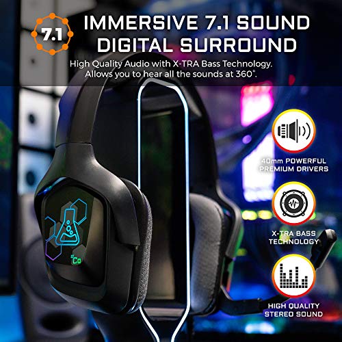 THE G-LAB Korp Cobalt 7.1-7.1 Surround-Sound-Gaming-Kopfhörer - Hochwertiges Audio-Gaming-Headset, RGB-Hintergrundbeleuchtung, Flexibles Mikrofon, Leicht und Komfortabel, Kompatibel mit PC PS4 PS5 Bild 2