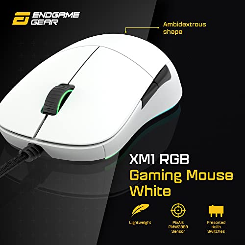 ENDGAME GEAR XM1 RGB Gaming Maus Optischer PWM3389 Sensor - 50:16.000 DPI-5 Tasten GM 4.0-60M - Switches 1 ms Taster Reaktionszeit – USB Ergonomische Leichte Maus 82g - Weiß Bild 2
