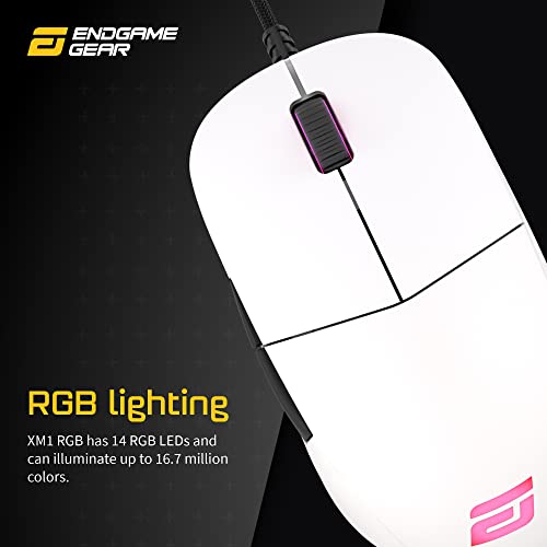 ENDGAME GEAR XM1 RGB Gaming Maus Optischer PWM3389 Sensor - 50:16.000 DPI-5 Tasten GM 4.0-60M - Switches 1 ms Taster Reaktionszeit – USB Ergonomische Leichte Maus 82g - Weiß Bild 3