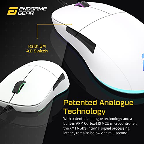 ENDGAME GEAR XM1 RGB Gaming Maus Optischer PWM3389 Sensor - 50:16.000 DPI-5 Tasten GM 4.0-60M - Switches 1 ms Taster Reaktionszeit – USB Ergonomische Leichte Maus 82g - Weiß Bild 4