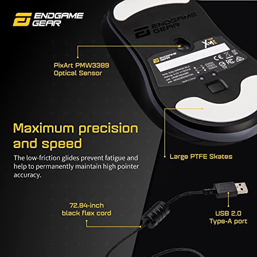 ENDGAME GEAR XM1 RGB Gaming Maus Optischer PWM3389 Sensor - 50:16.000 DPI-5 Tasten GM 4.0-60M - Switches 1 ms Taster Reaktionszeit – USB Ergonomische Leichte Maus 82g - Weiß Bild 5