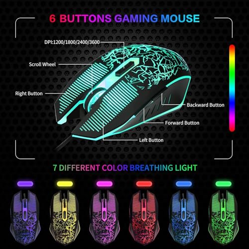 CHONCHOW Gaming-Tastatur, Maus, Headset und Mauspad, kabelgebunden, Regenbogenfarben, LED-beleuchtet, Gaming-Tastatur, Maus, Headset, 4-in-1-Spielset für Xbox, PS4, PS5, PC, Laptop, Gamer Bild 4