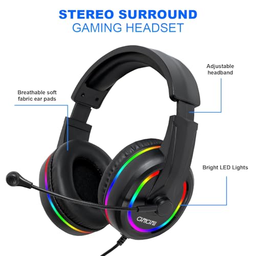 CHONCHOW Gaming-Tastatur, Maus, Headset und Mauspad, kabelgebunden, Regenbogenfarben, LED-beleuchtet, Gaming-Tastatur, Maus, Headset, 4-in-1-Spielset für Xbox, PS4, PS5, PC, Laptop, Gamer Bild 5