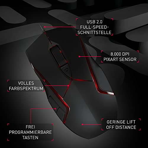 CHERRY MC 3.1, kabelgebunde Gaming-Maus, hochpräziser optischer 5.000 dpi Pixart-Sensor, 6 frei programmierbare Tasten, RGB-beleuchtet, symmetrisches Design, schwarz Bild 2
