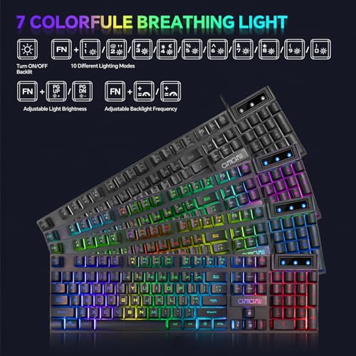 Gaming-Tastatur, Maus, Mauspad und Headset mit Mikrofon, All-in-One, USB, verkabelt, RGB-Hintergrundbeleuchtung, Regenbogen-Seitentaste, Gamer-Set, kompatibel mit PC, Windows, Xbox One, PS4, PS5 Bild 4