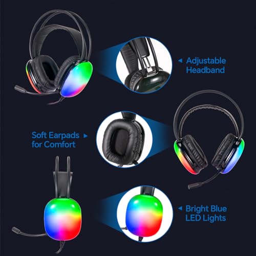 Gaming-Tastatur, Maus, Mauspad und Headset mit Mikrofon, All-in-One, USB, verkabelt, RGB-Hintergrundbeleuchtung, Regenbogen-Seitentaste, Gamer-Set, kompatibel mit PC, Windows, Xbox One, PS4, PS5 Bild 7