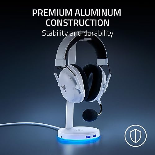 Razer Base Station V2 Chroma (Mercury) - Headset-Ständer mit USB-Hub und RGB-Beleuchtung (mit 7.1 Surround Sound, Integrierter Kopfhörer-Halter, rutschfester Standfuß) Weiß Bild 2