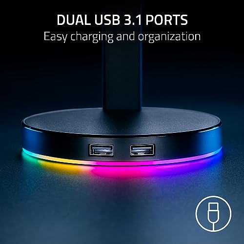 Razer Base Station V2 Chroma (Mercury) - Headset-Ständer mit USB-Hub und RGB-Beleuchtung (mit 7.1 Surround Sound, Integrierter Kopfhörer-Halter, rutschfester Standfuß) Weiß Bild 6