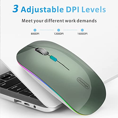 Uiosmuph G12 Maus Kabellos, LED 2.4G Leise Funkmaus Wiederaufladbar Wireless Mousemit Nano USB Empfänger 1600 DPI Computermaus für PC/Laptop/Windows/MacBook (Dunkel Grün) Bild 2