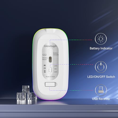 Uiosmuph G12 Maus Kabellos, LED 2.4G Leise Funkmaus Wiederaufladbar Wireless Mousemit Nano USB Empfänger 1600 DPI Computermaus für PC/Laptop/Windows/MacBook (Dunkel Grün) Bild 3