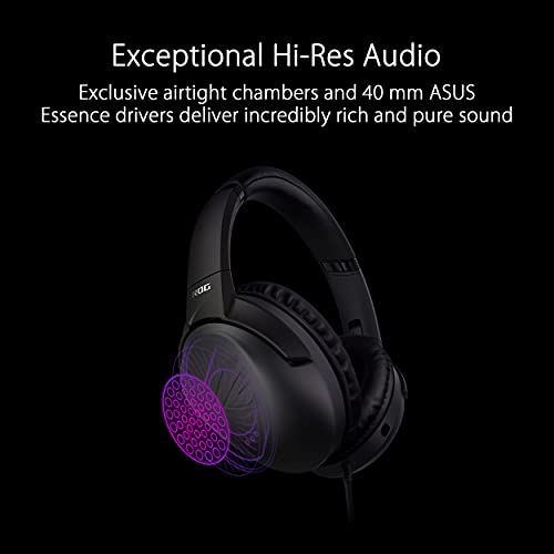 ASUS ROG Strix Go Core Gaming-Headset mit Kabel, 3,5 mm Anschluss, leichtes Design, Over-Ear-Kopfhörer für PC, Mac, Nintendo Switch und PS4, Schwarz, Standard Bild 2