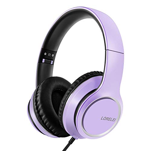 LORELEI X8 Over-Ear-Kopfhörer mit Mikrofon mit 1,45 m verwicklungsfreier Nylonschnur und 3,5-mm-Stecker, leicht, faltbar und tragbar, für Smartphone, Tablet, Computer, MP3/4,（Dunkelviolett） Bild 7