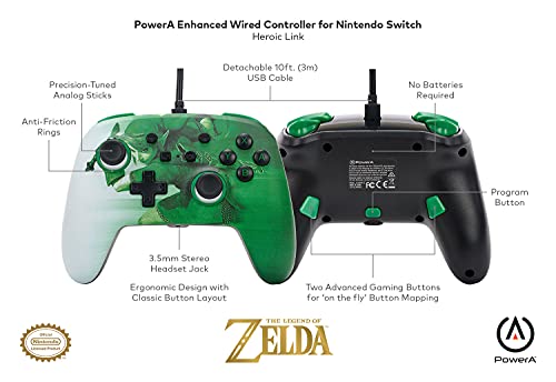 Verbesserter Kabelgebundener PowerA Controller für Nintendo Switch – Heroic Link, Gamepad, Game-Controller, Kabelgebundener Controller, Offiziell Lizenziert Bild 2
