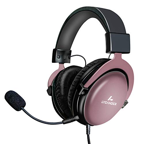 LYCANDER USB-Headset mit abnehmbarem Mikrofon, hybrider 3,5-mm-Audiobuchse und USB-Eingang, robuster Metallaufbau - Geeignet für Konferenzen, Musik, Filme und Spiele (Premium - Schwarz/Rosa) Bild 1
