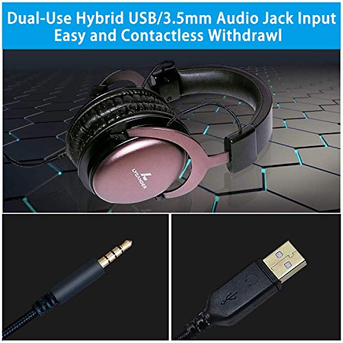 LYCANDER USB-Headset mit abnehmbarem Mikrofon, hybrider 3,5-mm-Audiobuchse und USB-Eingang, robuster Metallaufbau - Geeignet für Konferenzen, Musik, Filme und Spiele (Premium - Schwarz/Rosa) Bild 3