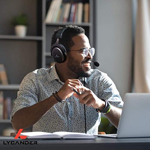 LYCANDER USB-Headset mit abnehmbarem Mikrofon, hybrider 3,5-mm-Audiobuchse und USB-Eingang, robuster Metallaufbau - Geeignet für Konferenzen, Musik, Filme und Spiele (Premium - Schwarz/Rosa) Bild 5