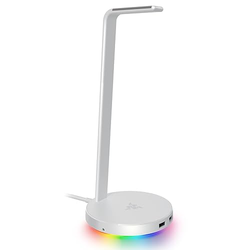 Razer Base Station V2 Chroma (Mercury) - Headset-Ständer mit USB-Hub und RGB-Beleuchtung (mit 7.1 Surround Sound, Integrierter Kopfhörer-Halter, Rutschfester Standfuß) Weiß Bild 1